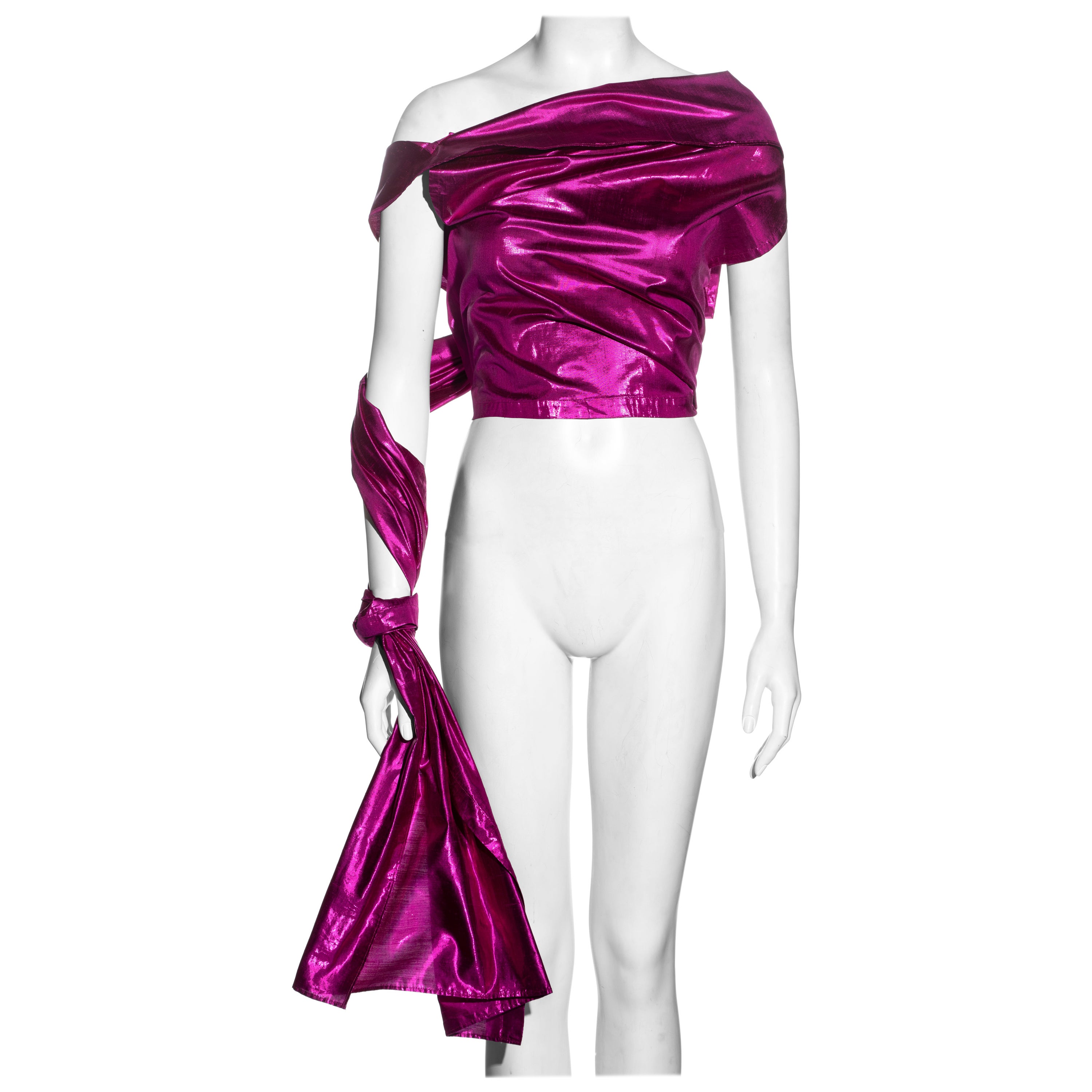 Jean Paul Gaultier metallic pink silk taffeta wrap top, ss 2000 For Sale
