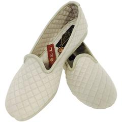 Loro Piana Tan Cashmere Diamond Quilted Slippers New in Box 