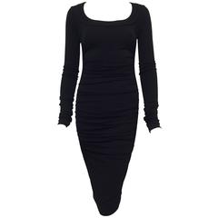 Dolce and Gabbana Black Long Sleeve Stretch Ruched Sheath