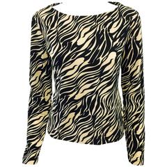 Versace Jeans Couture Cotton Safari Animal Print Long Sleeve Top
