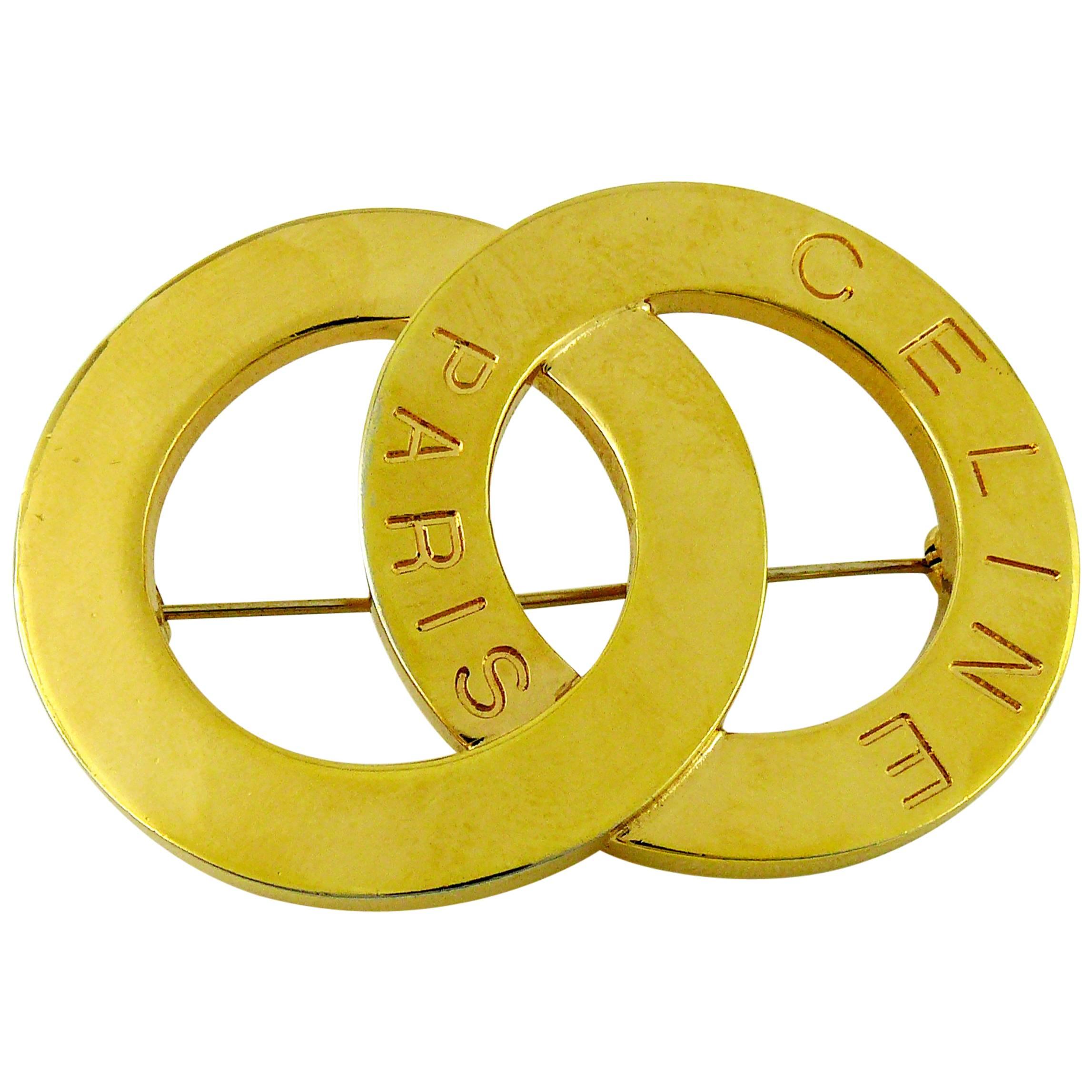 Celine Paris Vintage Gold Toned Double Ring Brooch