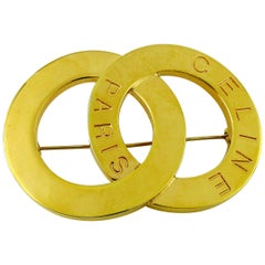 Celine Paris Vintage Gold Toned Double Ring Brooch