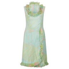 Robe droite en mousseline de soie pastel des années 1960