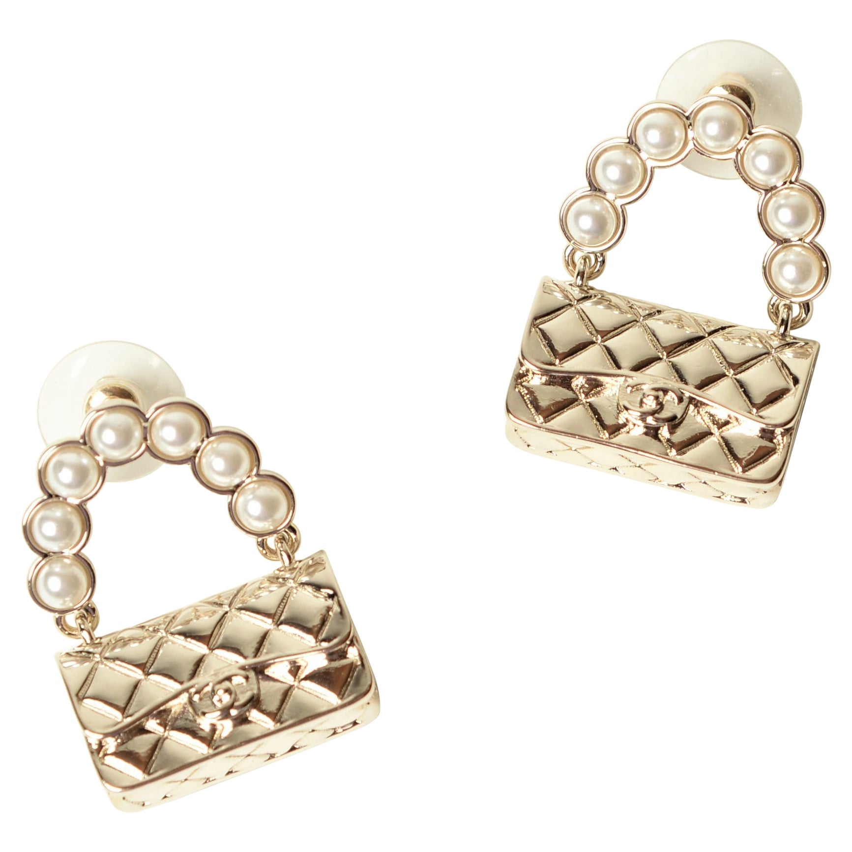 Chanel Pearl Flap Bag Champagne Metal Glass Pearls