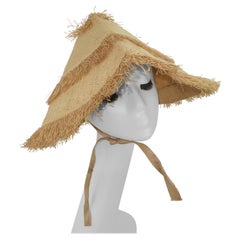 Retro Tiki Straw Beach Hat With Fringe, 1960's