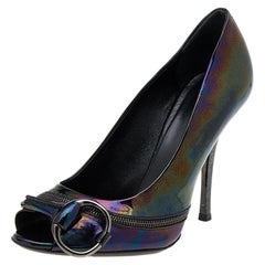Gucci Multicolor Iridescent Patent Leather Horsebit Peep Toe Pumps Size 37.5