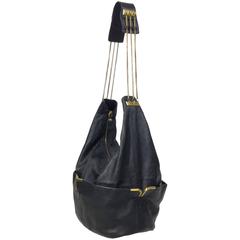 Chloe Black Lambskin Shoulder Bucket Bag with Gold Chain Detail