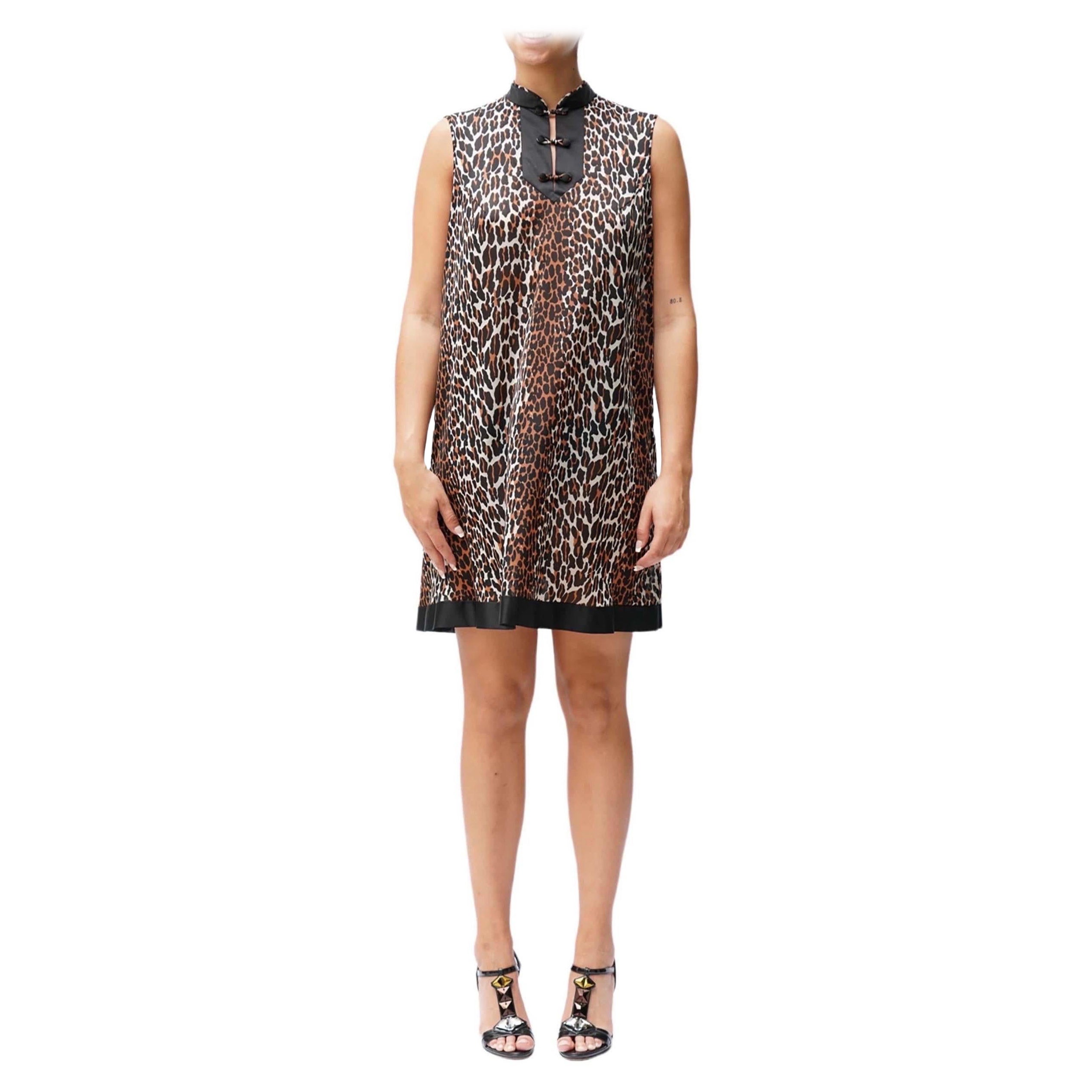 1960S Leopard Print Nylon Tricot Jersey Mod Slip Dress Negligee For Sale
