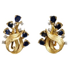 Stunning Vintage 14K Gold Sapphire and Diamond Clip On Earrings (G-H / VS1-VS2)