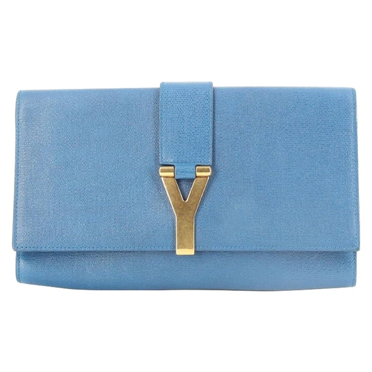 Yves Saint Laurent Clutch in Blue Leather For Sale at 1stDibs