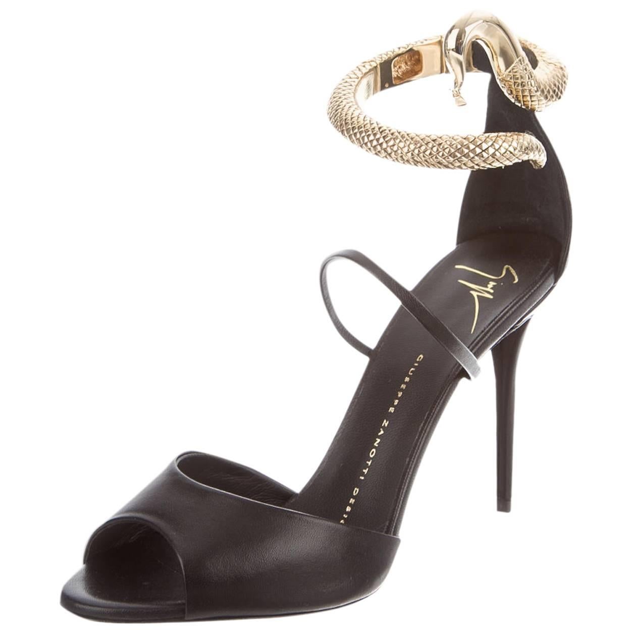 Giuseppe Zanotti NEW & SOLD OUT Black Gold Snake Heels Strappy Sandals in Box
