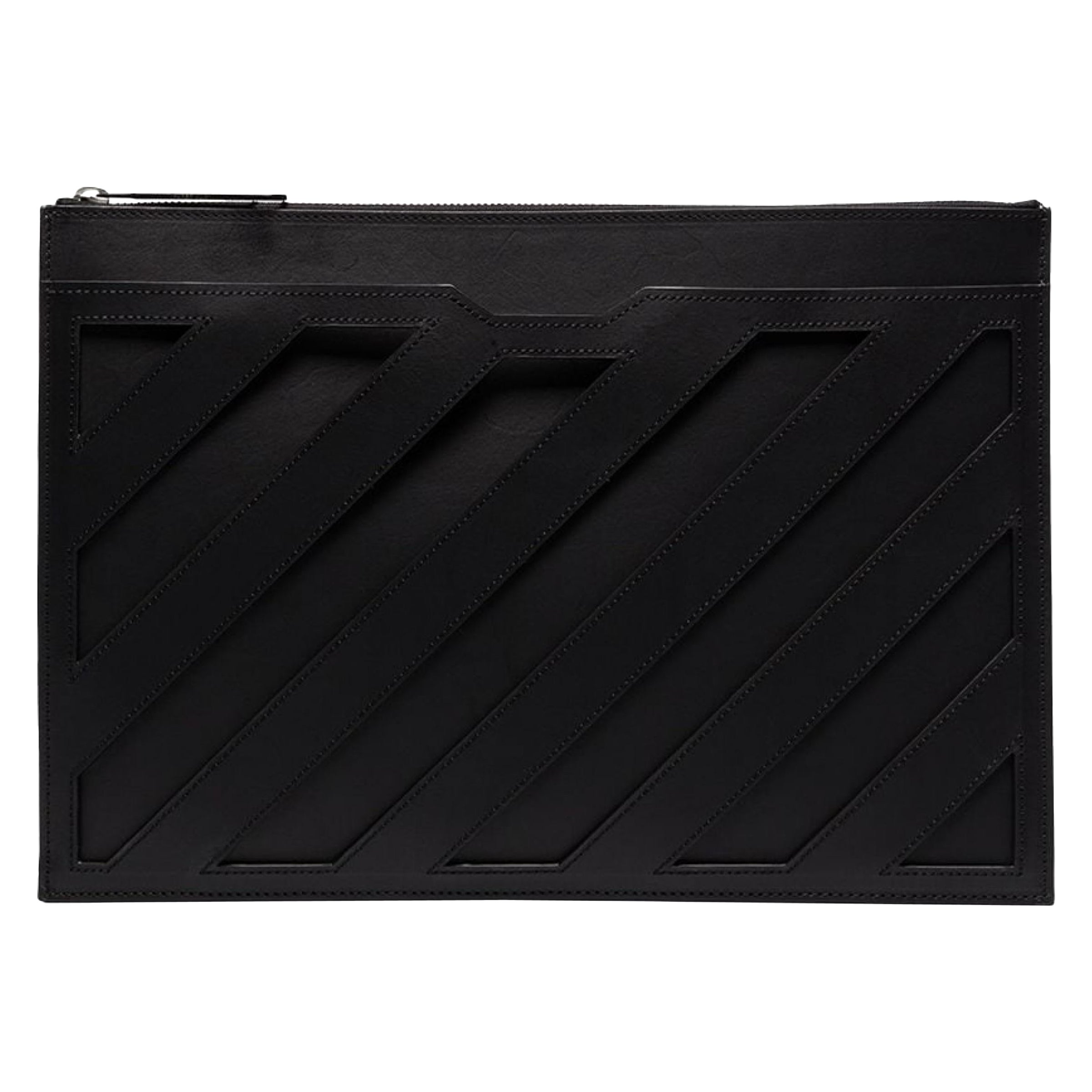 NEW Off-White Virgil Abloh Diagonal Stripes Leather Clutch Bag For Sale