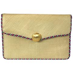 Retro Bottega Veneta Straw and Silk Corde Clutch