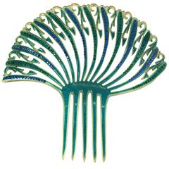 Antique Art Deco French Comb with Green and Blue Pastes