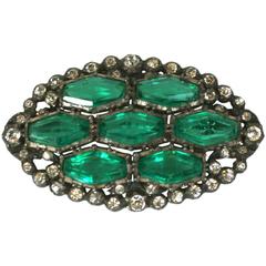 Vintage Faux Emerald Art Deco Paste Brooch