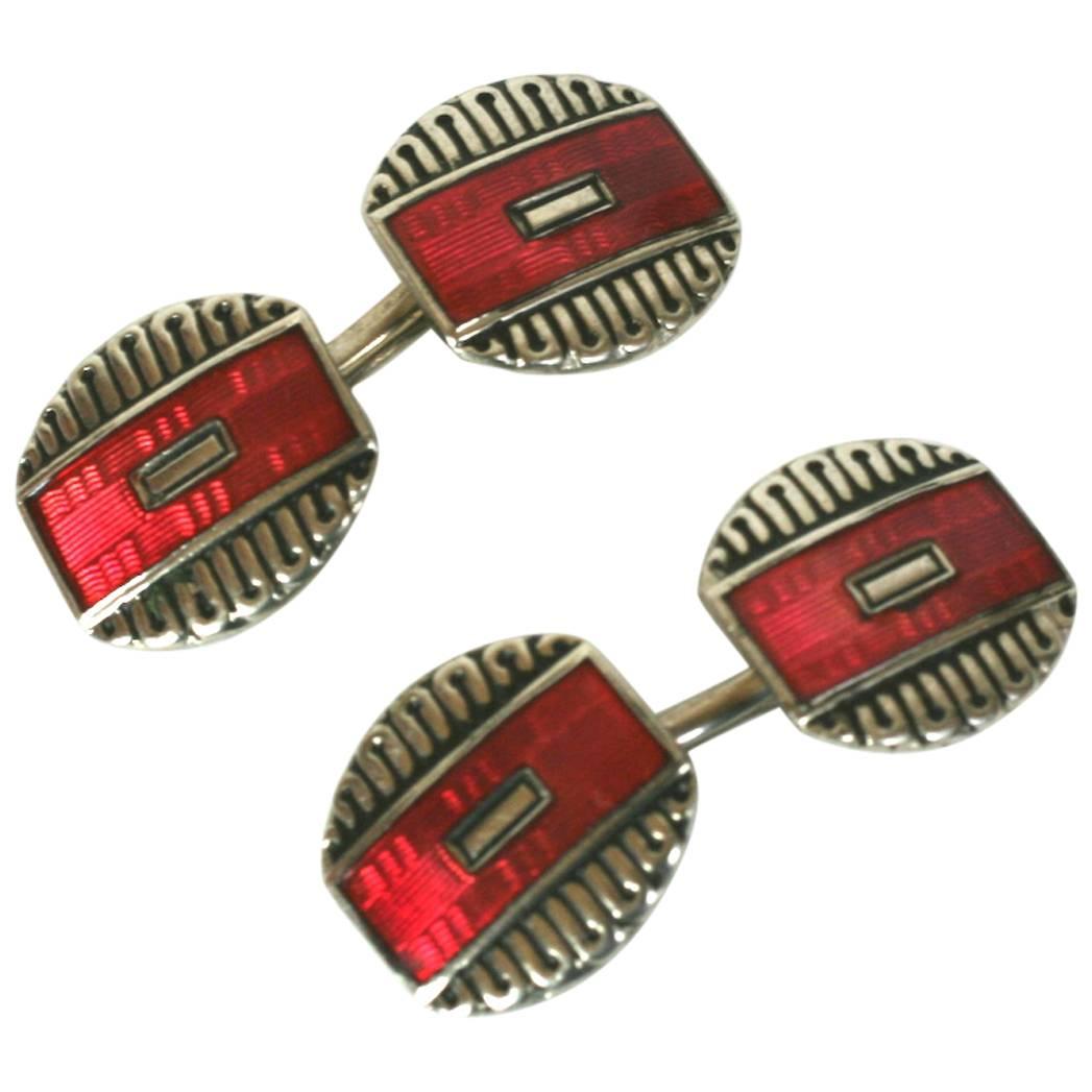 Gemelos Art Déco Esmalte Rojo