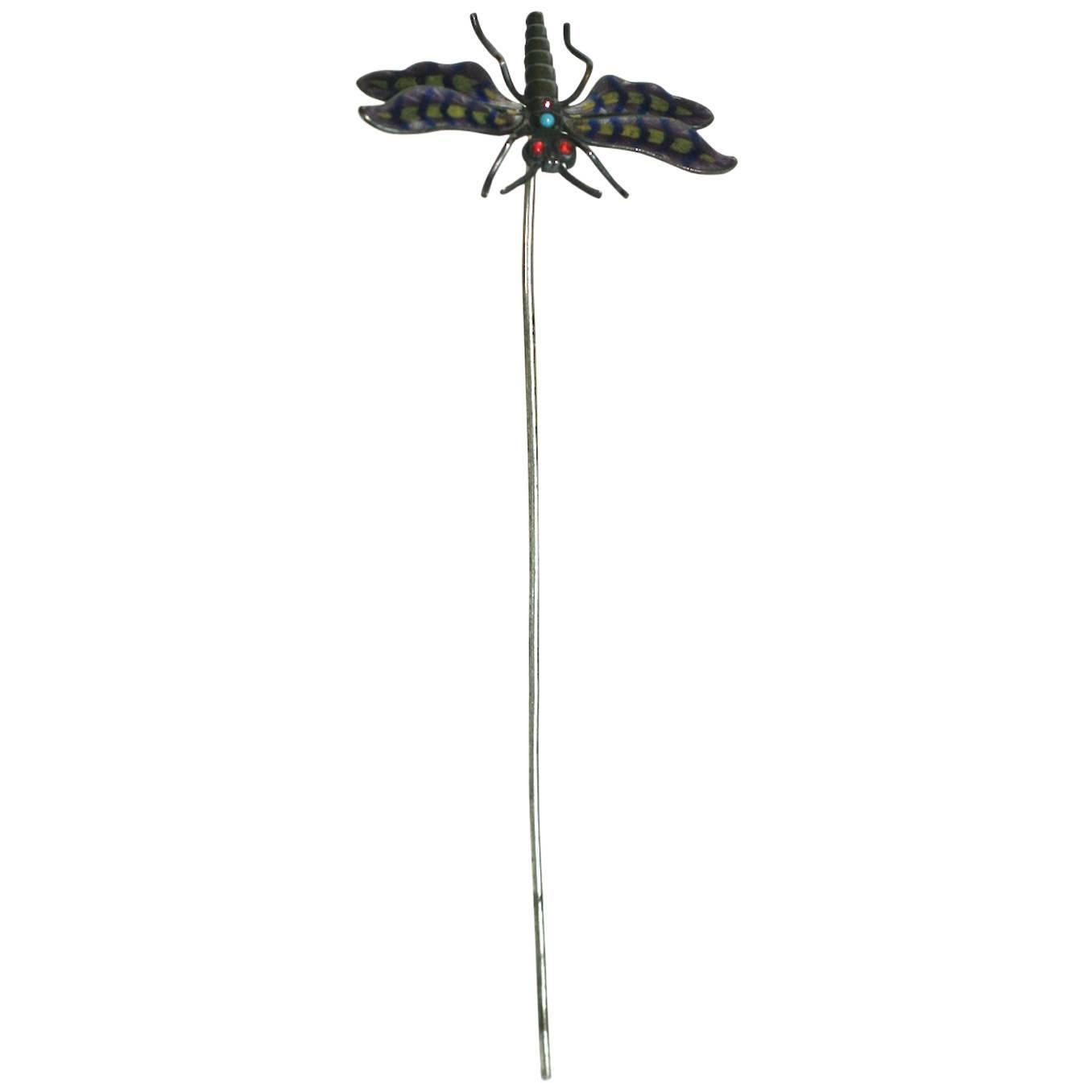 Art Nouveau Enamel Dragonfly Hat Pin For Sale