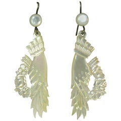 Antique Unusual Victorian Mother of Pearl Hand Earrings