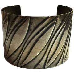 1950s Sterling REBAJES Cuff Bracelet Modernist Leaves Design