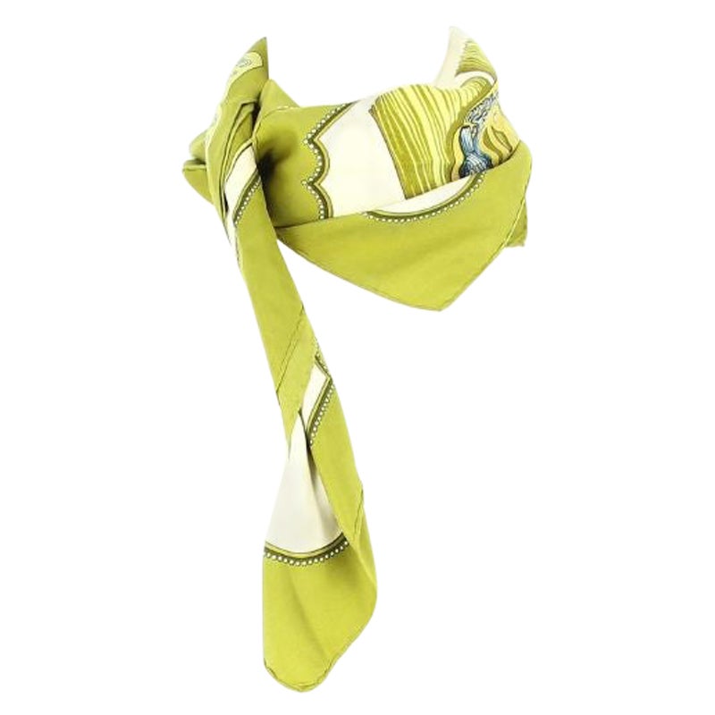 Hermes Scarf Unisex Rare Color Block Cotton Lime / Colvert For Sale at  1stDibs
