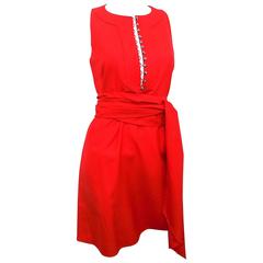 Azzaro Red silk  gabardine shift  dress with crystal buttons 