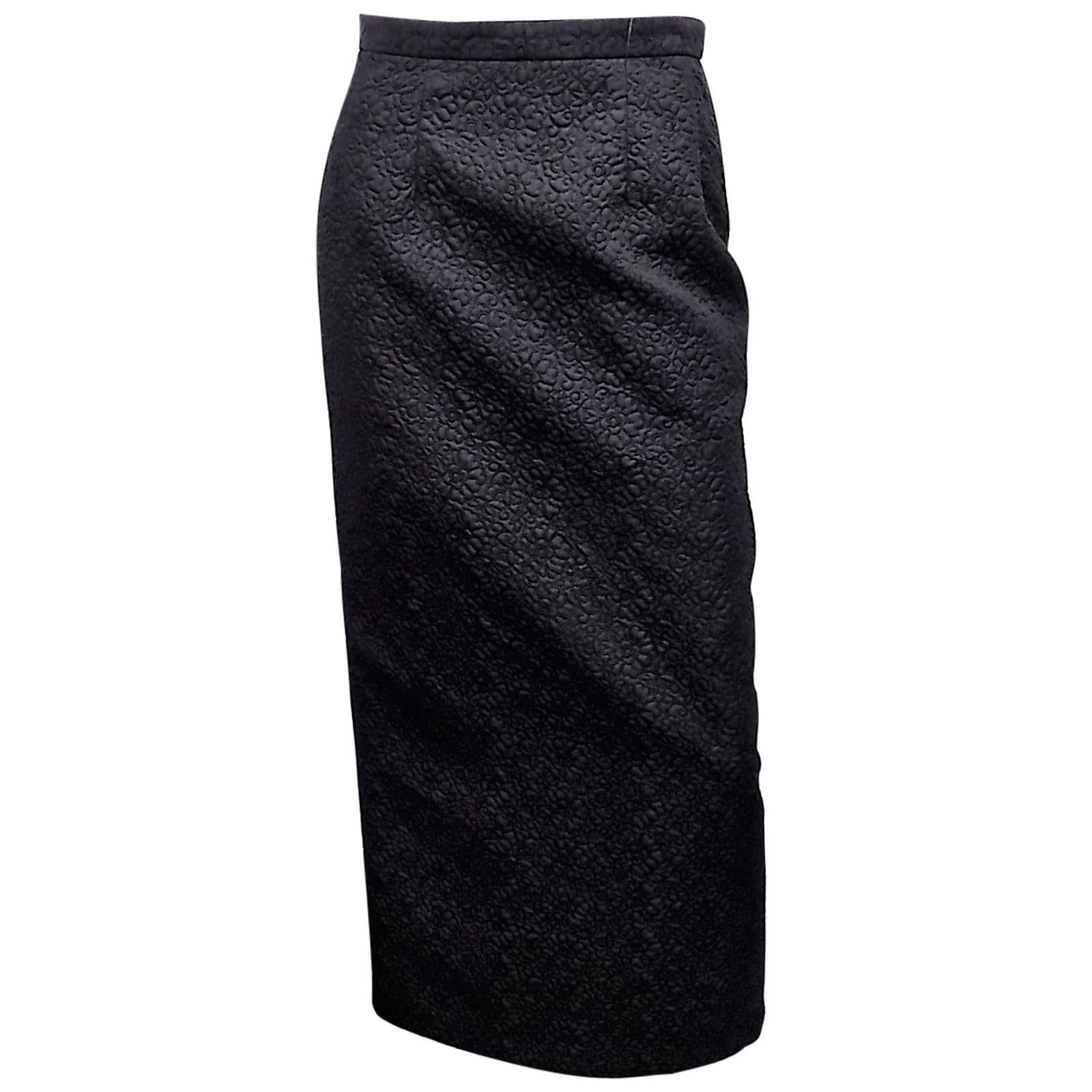 Comme De Garcons Long pencil  black embroidered / quilted skirt  For Sale