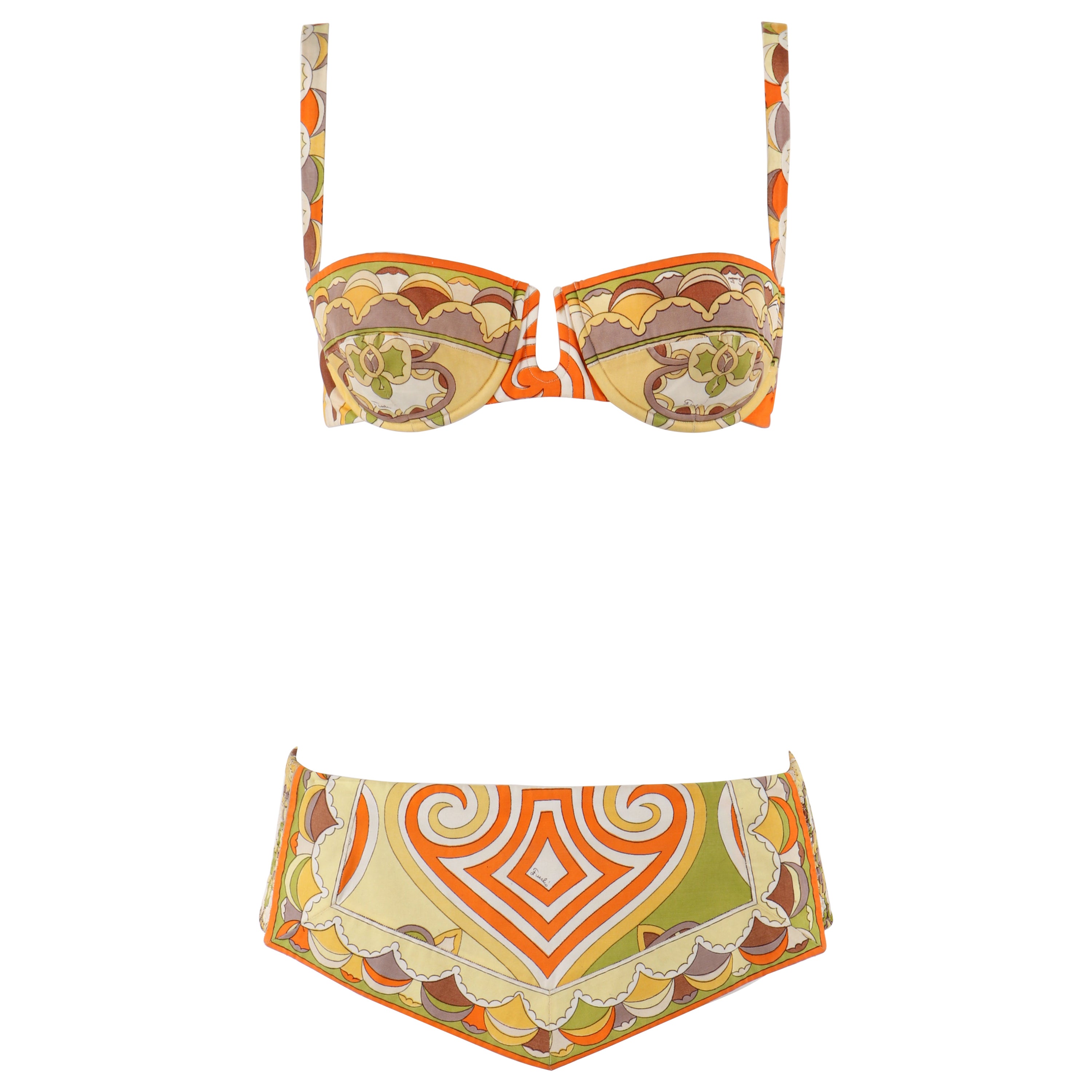 EMILIO PUCCI c.1960's Blue Signature Print Two Piece Bikini Bathing ...