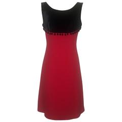 Moschino Cheap and Chic Black and Red Velvet Top Sleeveless Pom Pom Dress 1990s