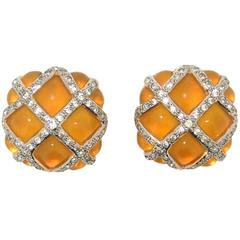 Valentino Yellow Glass Quilted Clip On Earrings