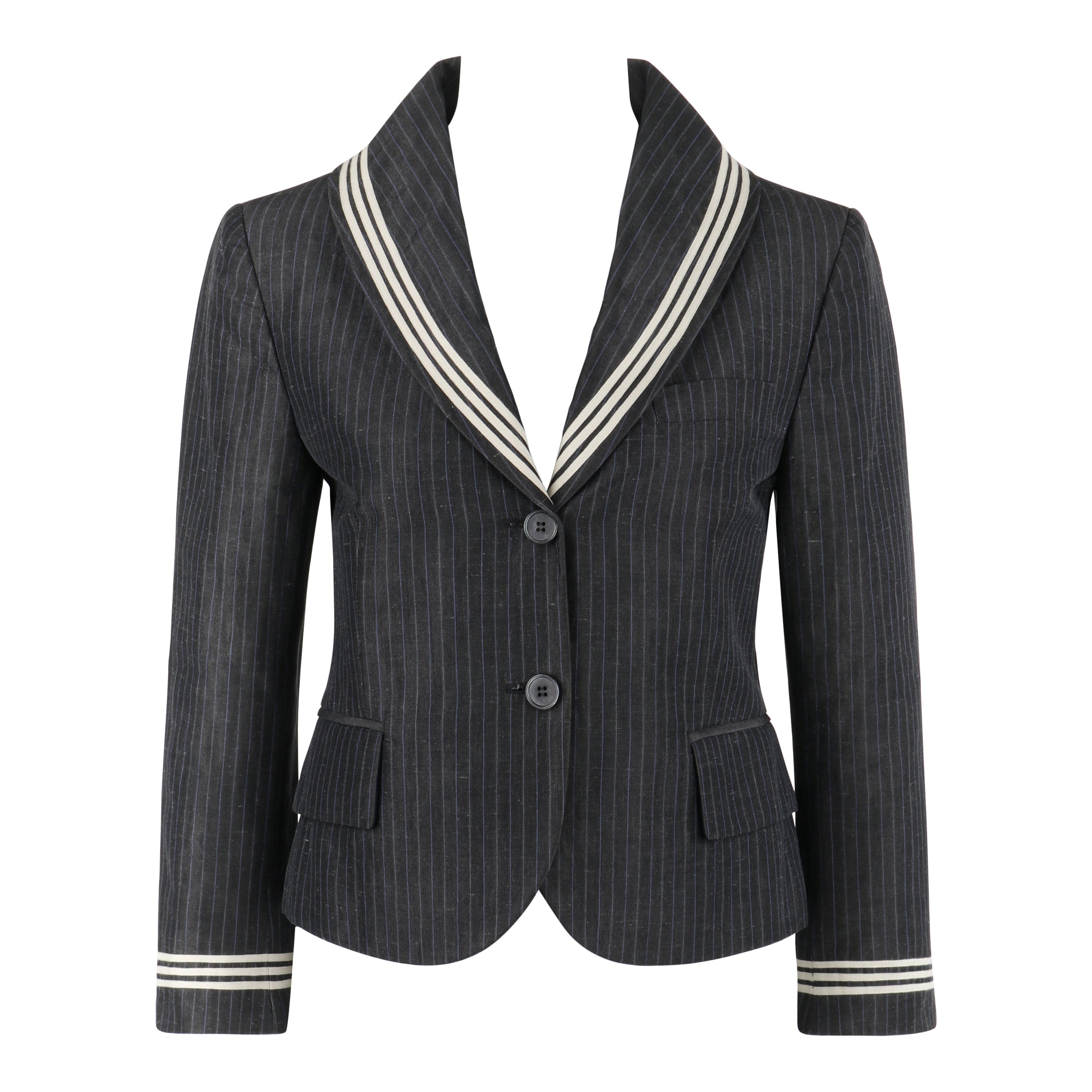 ALEXANDER McQUEEN S/S 2005 Grey Pinstripe Sailor Blazer Jacket Shawl Collar  For Sale
