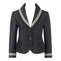 ALEXANDER McQUEEN S/S 2005 Grey Pinstripe Sailor Blazer Jacket Shawl Collar 
