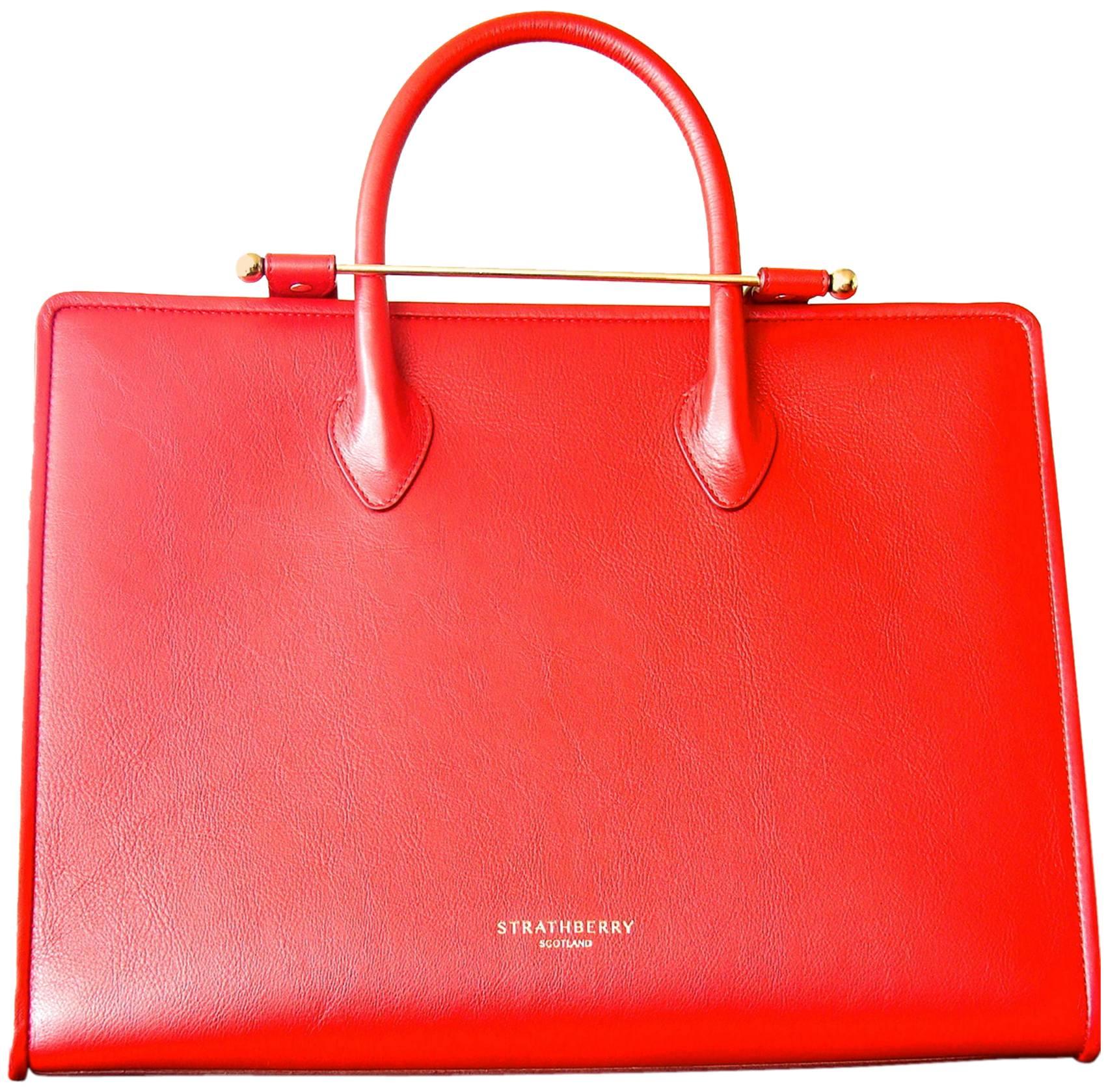 Strathberry Scotland Ruby Leather Tote Bag with Shoulder Strap New + Box