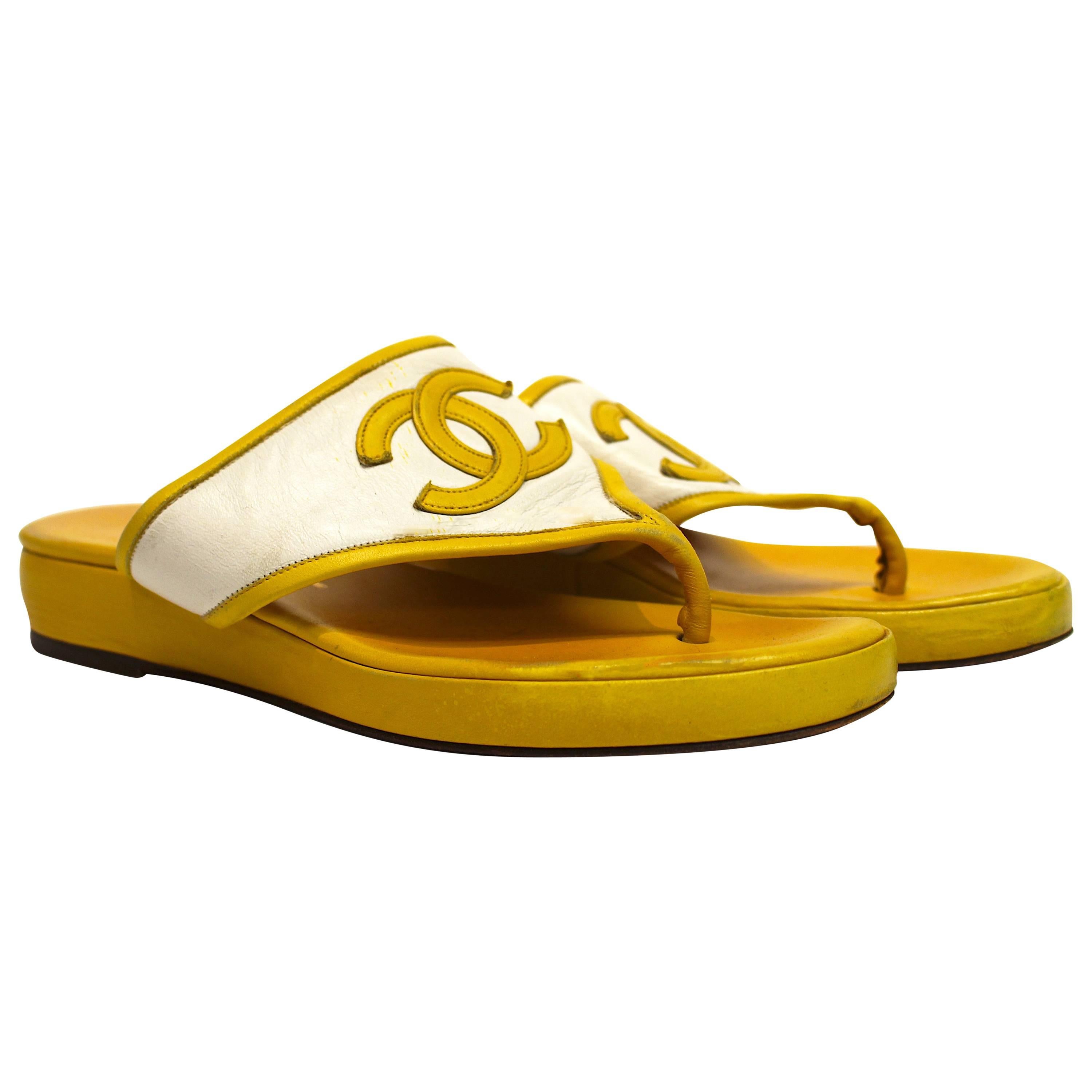 80s Chanel Yellow Leather Sandals