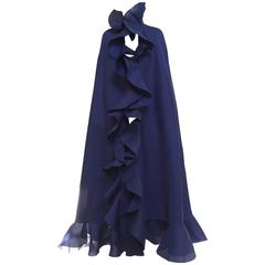 1970s Christian Dior couture navy silk linen cloak