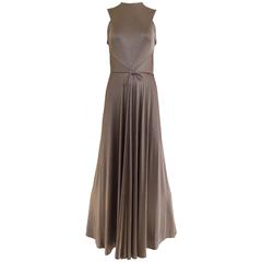 Geoffrey Beene grey wool jersey maxi dress with brown leather harness ...