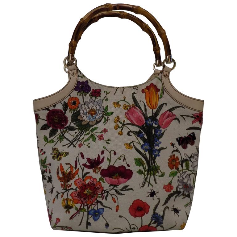 Gucci Flora Bamboo Bag At 1stdibs Gucci Flora Bamboo Bag For