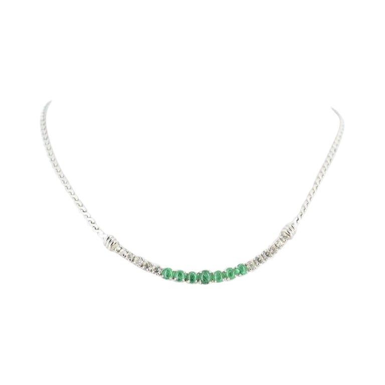 Dior Necklace in Green Gemstones with Silver Tone Metal