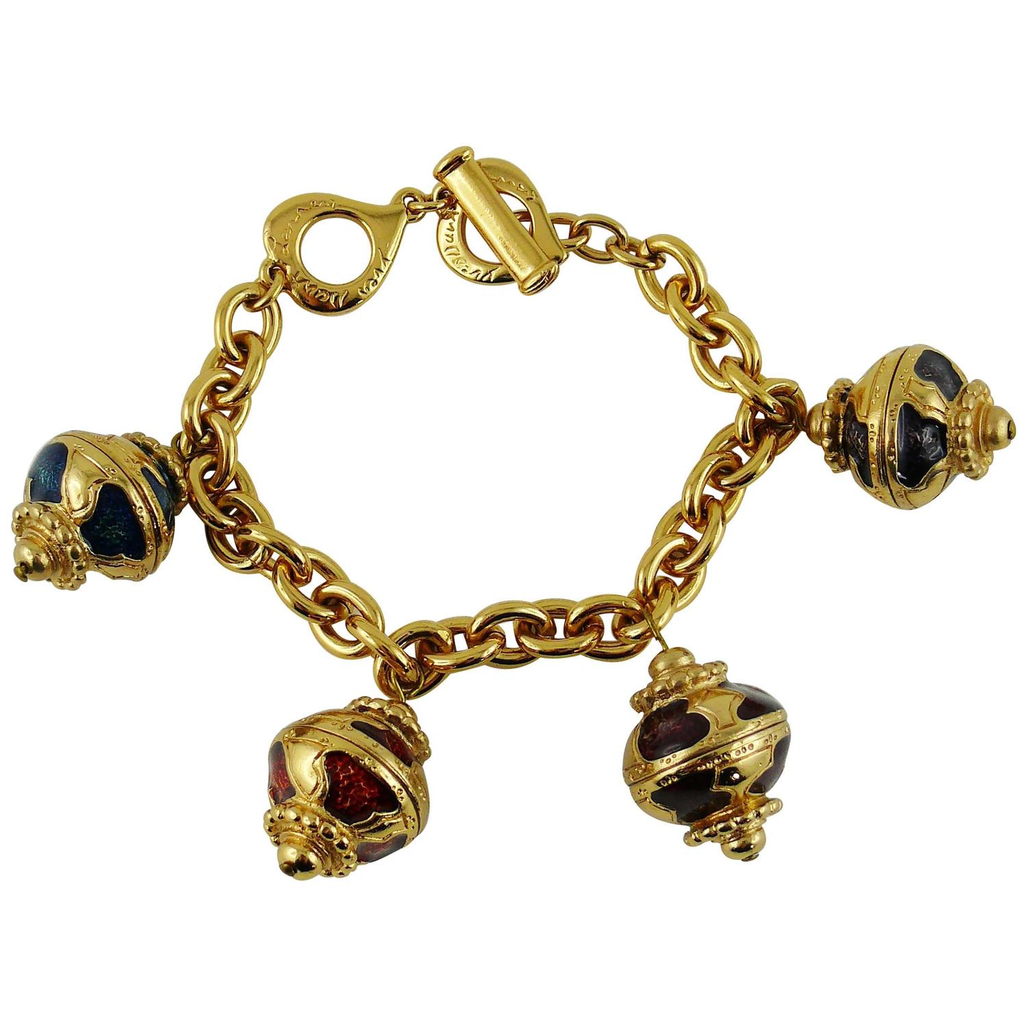 Yves Saint Laurent YSL Vintage Russian Style Enamel Charm Bracelet For