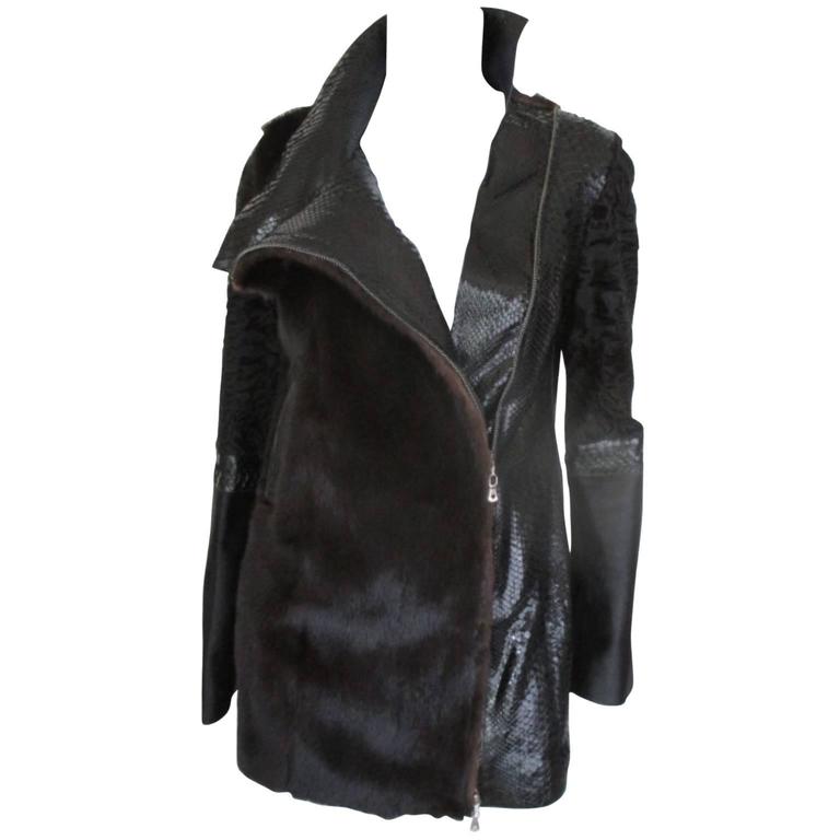 black snake leather mink / persian lamb fur coat at 1stDibs