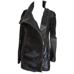 black snake leather mink / persian lamb fur coat