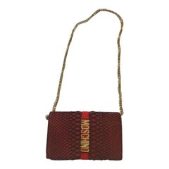 AW16 Moschino Couture Jeremy Scott Red Leather Wallet Shoulder Bag W/ Gold Logo