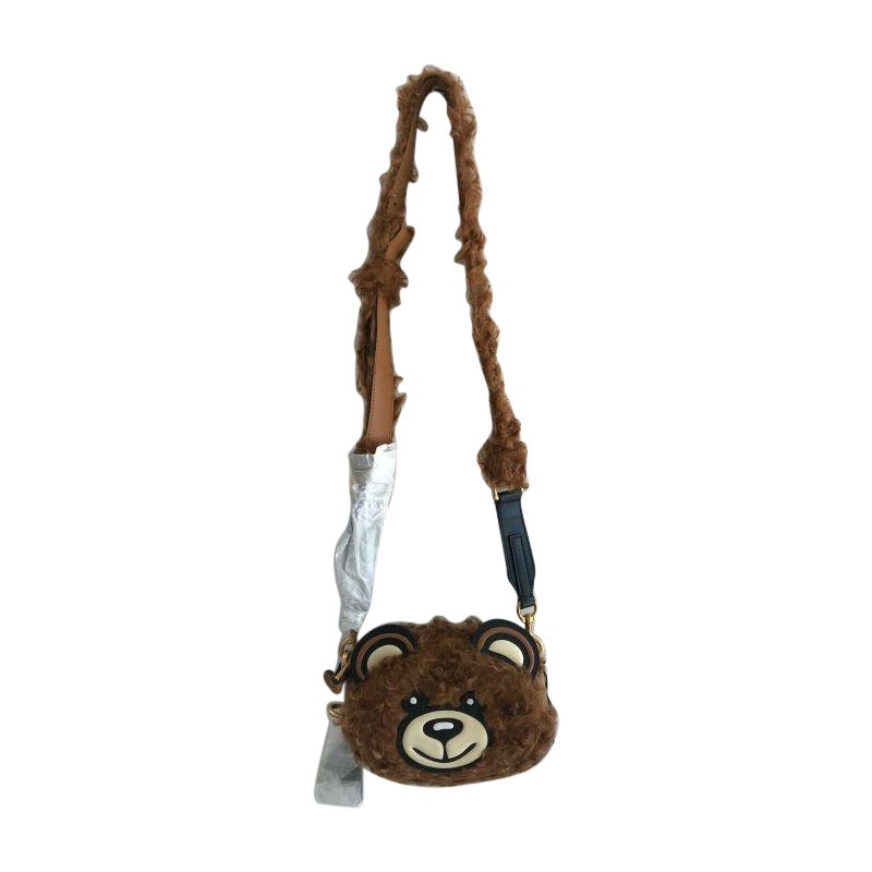 AW18 Moschino Couture Jeremy Scott Fur Teddy Bear Head Crossbody Shoulder Bag For Sale