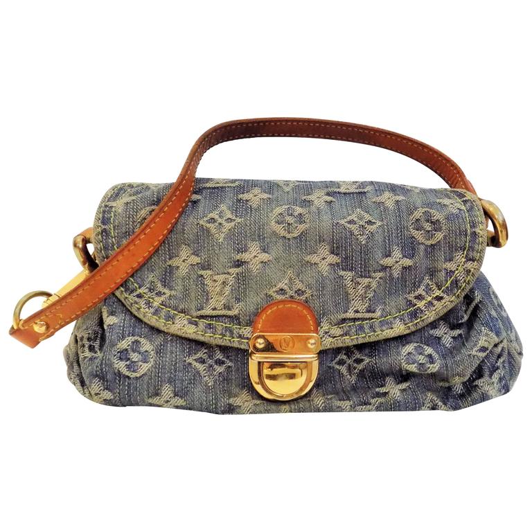 Louis Vuitton Mini Pleaty Green Monogram Denim Shoulder Hand Bag at 1stDibs