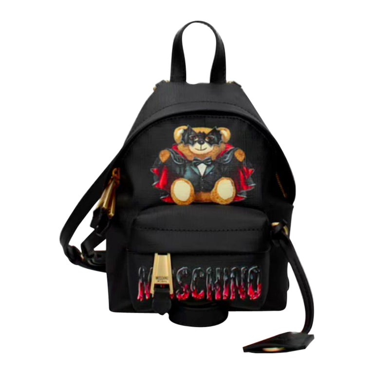 SS20 Moschino Couture Jeremy Scott Bat Teddy Bear Black Mini Backpack Halloween For Sale