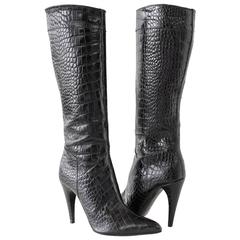 PRADA Boot Sleek Black Crocodile Knee High 37 / 7