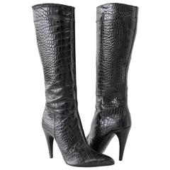PRADA Boot Sleek Black Crocodile Knee High 37 / 7 3