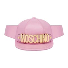 AW20 Moschino Couture Jeremy Scott Pink Leather Hat Shaped Fanny Pack Gold Logo