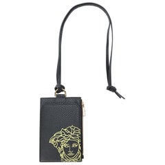 NEW Versace Black Pop Medusa Leather Neck Card Holder Crossbody Bag