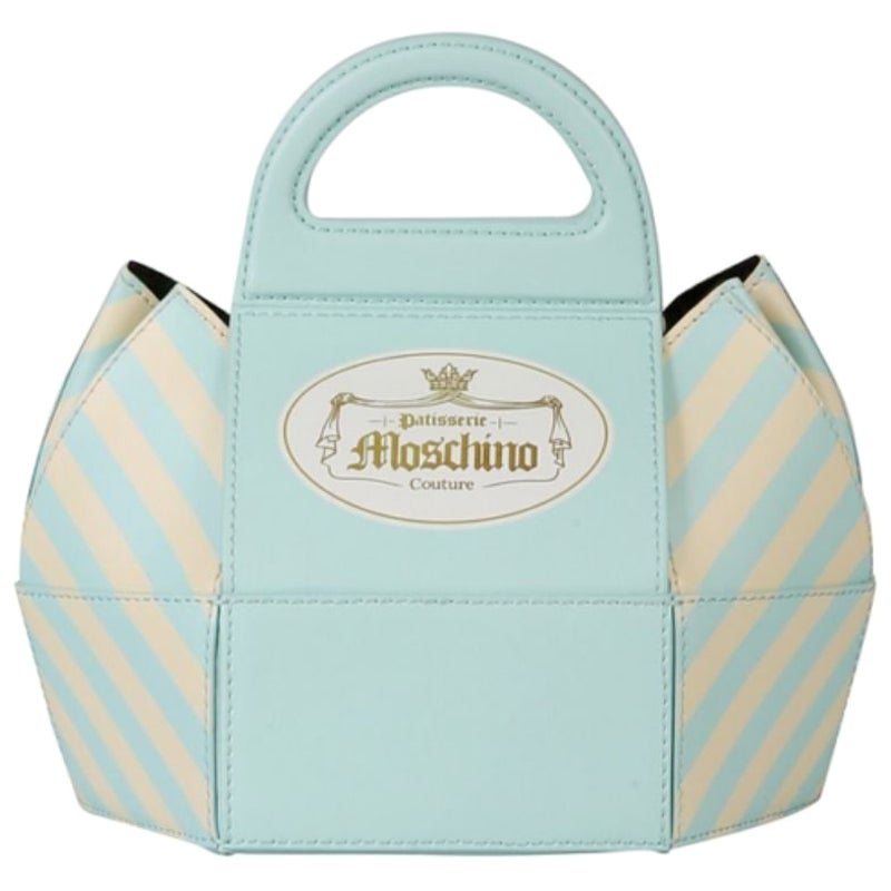 AW20 Moschino Couture Jeremy Scott Cake Box Leather Blue Bag Marie Antoinette For Sale