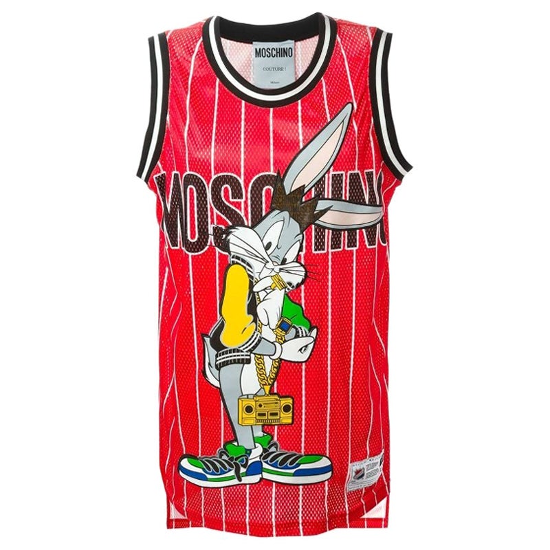 Moschino Jeremy Scott Bugs Bunny Tank Top Jersey Mini Dress Looney Tunes Medium For Sale